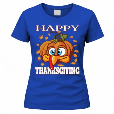 Cute Happy Thanksgiving Pumpkin Turkey Face Gift Women's T-Shirt