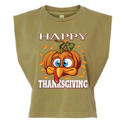 Cute Happy Thanksgiving Pumpkin Turkey Face Gift Garment-Dyed Women's Muscle Tee