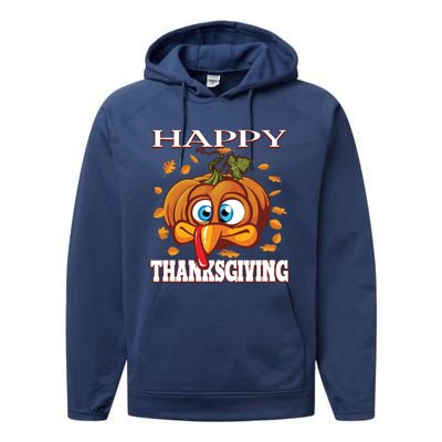 Cute Happy Thanksgiving Pumpkin Turkey Face Gift Performance Fleece Hoodie