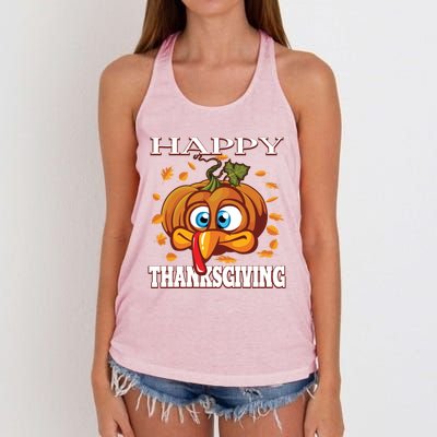 Cute Happy Thanksgiving Pumpkin Turkey Face Gift Women's Knotted Racerback Tank