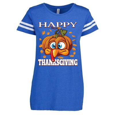 Cute Happy Thanksgiving Pumpkin Turkey Face Gift Enza Ladies Jersey Football T-Shirt