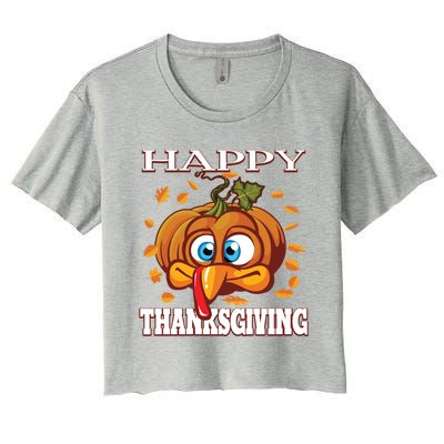 Cute Happy Thanksgiving Pumpkin Turkey Face Gift Women's Crop Top Tee