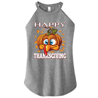 Cute Happy Thanksgiving Pumpkin Turkey Face Gift Women's Perfect Tri Rocker Tank