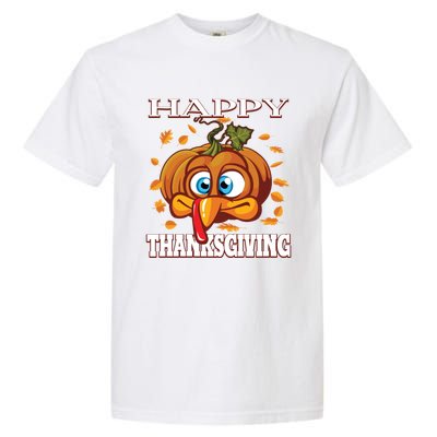 Cute Happy Thanksgiving Pumpkin Turkey Face Gift Garment-Dyed Heavyweight T-Shirt