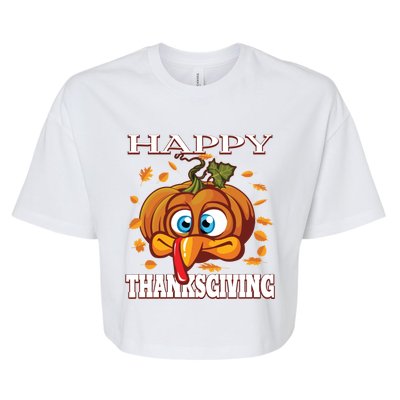 Cute Happy Thanksgiving Pumpkin Turkey Face Gift Bella+Canvas Jersey Crop Tee