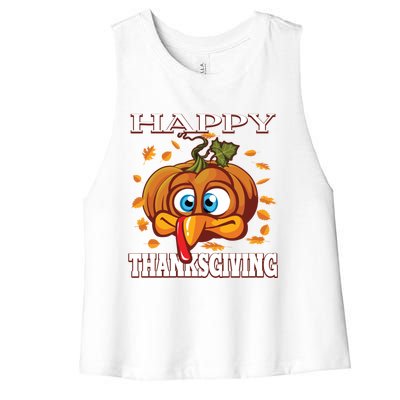 Cute Happy Thanksgiving Pumpkin Turkey Face Gift Women's Racerback Cropped Tank