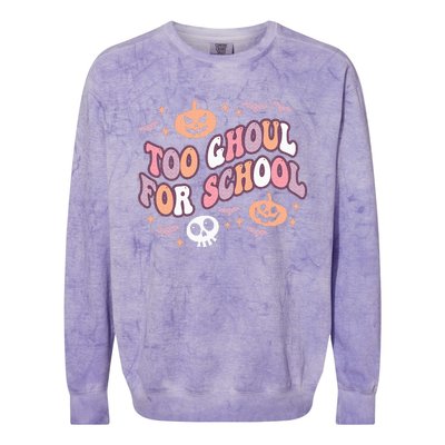 Cute Halloween Teacher School Ghouls Groovy Trick Or Teach Colorblast Crewneck Sweatshirt