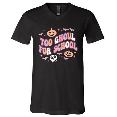 Cute Halloween Teacher School Ghouls Groovy Trick Or Teach V-Neck T-Shirt