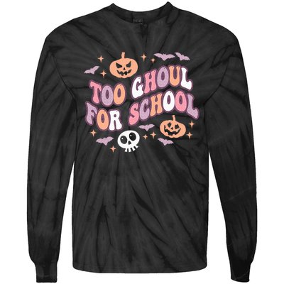 Cute Halloween Teacher School Ghouls Groovy Trick Or Teach Tie-Dye Long Sleeve Shirt