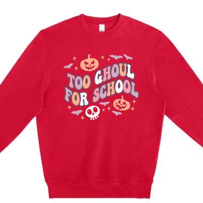 Cute Halloween Teacher School Ghouls Groovy Trick Or Teach Premium Crewneck Sweatshirt