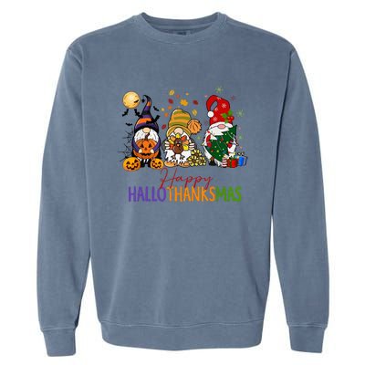 Coffee Halloween Thanksgiving Christmas Happy Hallothanksmas Gift Garment-Dyed Sweatshirt