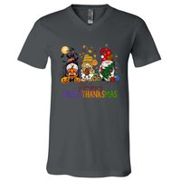 Coffee Halloween Thanksgiving Christmas Happy Hallothanksmas Gift V-Neck T-Shirt