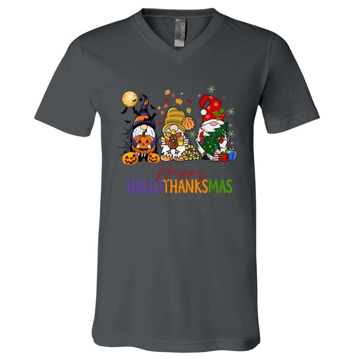 Coffee Halloween Thanksgiving Christmas Happy Hallothanksmas Gift V-Neck T-Shirt