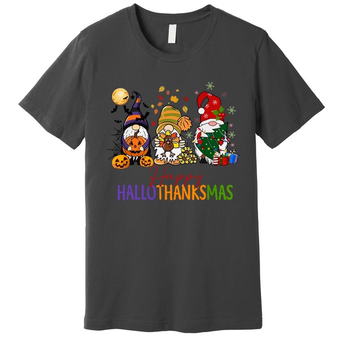 Coffee Halloween Thanksgiving Christmas Happy Hallothanksmas Gift Premium T-Shirt