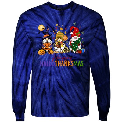 Coffee Halloween Thanksgiving Christmas Happy Hallothanksmas Gift Tie-Dye Long Sleeve Shirt