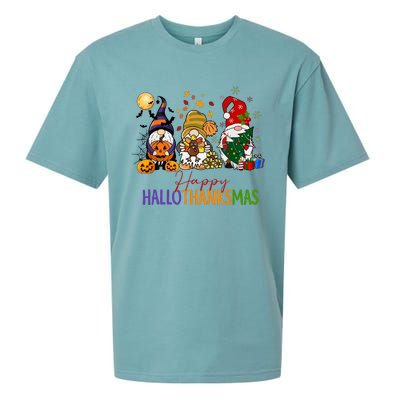 Coffee Halloween Thanksgiving Christmas Happy Hallothanksmas Gift Sueded Cloud Jersey T-Shirt