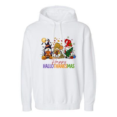 Coffee Halloween Thanksgiving Christmas Happy Hallothanksmas Gift Garment-Dyed Fleece Hoodie