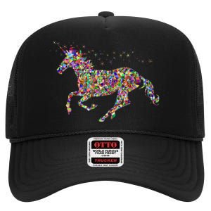 Colourful Horse Unicorn Gift Tee High Crown Mesh Back Trucker Hat