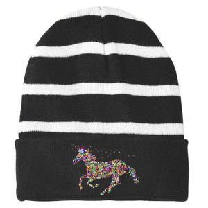 Colourful Horse Unicorn Gift Tee Striped Beanie with Solid Band