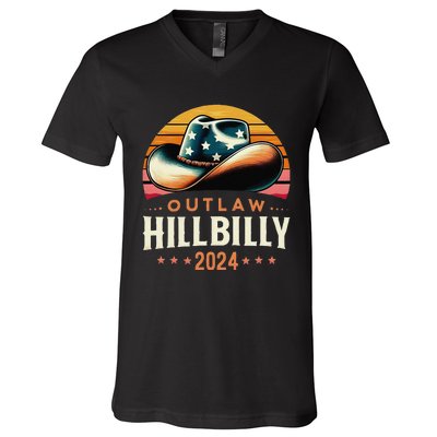 Cow Hat Us Election Day Vintage Outlaw Hillbilly 2024 V-Neck T-Shirt