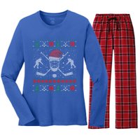 Christmas Hockey Ugly Christmas Xmas Cool Gift Women's Long Sleeve Flannel Pajama Set 