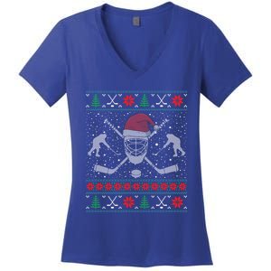 Christmas Hockey Ugly Christmas Xmas Cool Gift Women's V-Neck T-Shirt