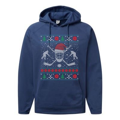 Christmas Hockey Ugly Christmas Xmas Cool Gift Performance Fleece Hoodie