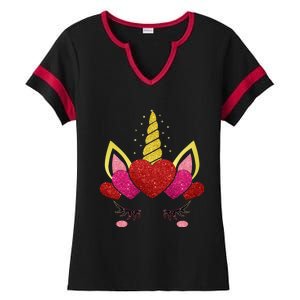 Cute Heart Valentine's Day Unicorn Face Great Gift Ladies Halftime Notch Neck Tee