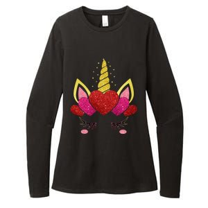 Cute Heart Valentine's Day Unicorn Face Great Gift Womens CVC Long Sleeve Shirt