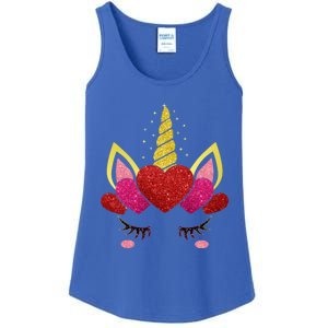 Cute Heart Valentine's Day Unicorn Face Great Gift Ladies Essential Tank