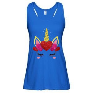 Cute Heart Valentine's Day Unicorn Face Great Gift Ladies Essential Flowy Tank