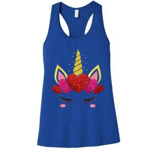 Cute Heart Valentine's Day Unicorn Face Great Gift Women's Racerback Tank