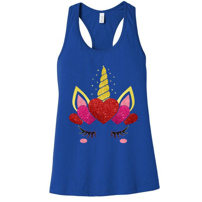 Cute Heart Valentine's Day Unicorn Face Great Gift Women's Racerback Tank