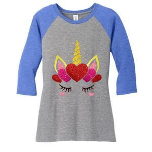 Cute Heart Valentine's Day Unicorn Face Great Gift Women's Tri-Blend 3/4-Sleeve Raglan Shirt