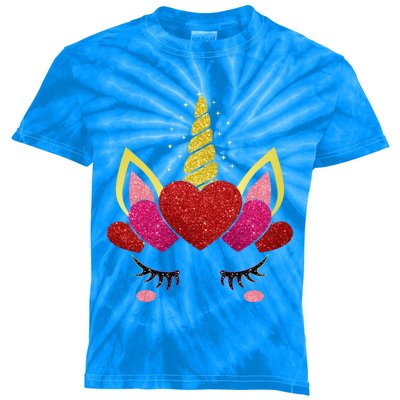 Cute Heart Valentine's Day Unicorn Face Great Gift Kids Tie-Dye T-Shirt