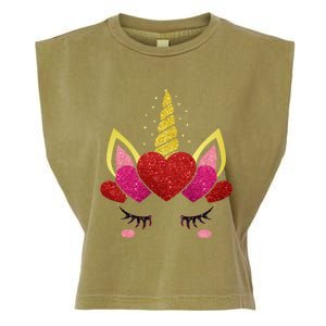 Cute Heart Valentine's Day Unicorn Face Great Gift Garment-Dyed Women's Muscle Tee