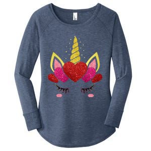 Cute Heart Valentine's Day Unicorn Face Great Gift Women's Perfect Tri Tunic Long Sleeve Shirt