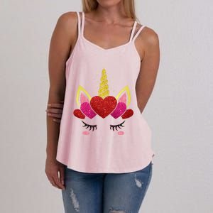 Cute Heart Valentine's Day Unicorn Face Great Gift Women's Strappy Tank