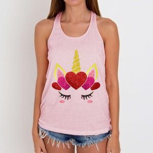 Cute Heart Valentine's Day Unicorn Face Great Gift Women's Knotted Racerback Tank