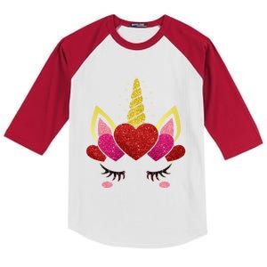 Cute Heart Valentine's Day Unicorn Face Great Gift Kids Colorblock Raglan Jersey