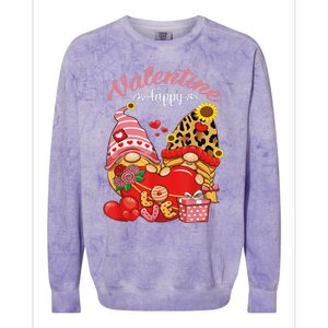 Cute Happy Valentines Day Gnomes With Leopard Sunflower Valentine Day Colorblast Crewneck Sweatshirt