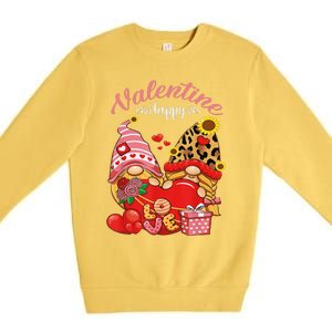 Cute Happy Valentines Day Gnomes With Leopard Sunflower Valentine Day Premium Crewneck Sweatshirt