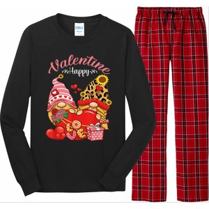 Cute Happy Valentines Day Gnomes With Leopard Sunflower Valentine Day Long Sleeve Pajama Set