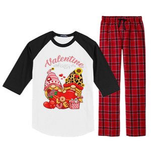 Cute Happy Valentines Day Gnomes With Leopard Sunflower Valentine Day Raglan Sleeve Pajama Set