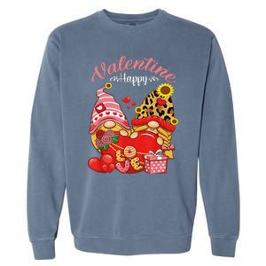 Cute Happy Valentines Day Gnomes With Leopard Sunflower Valentine Day Garment-Dyed Sweatshirt