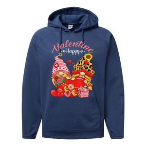 Cute Happy Valentines Day Gnomes With Leopard Sunflower Valentine Day Performance Fleece Hoodie