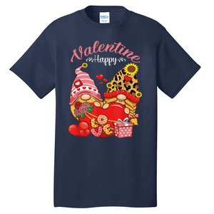 Cute Happy Valentines Day Gnomes With Leopard Sunflower Valentine Day Tall T-Shirt