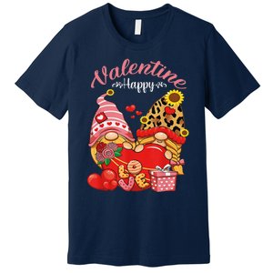 Cute Happy Valentines Day Gnomes With Leopard Sunflower Valentine Day Premium T-Shirt