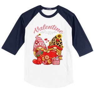 Cute Happy Valentines Day Gnomes With Leopard Sunflower Valentine Day Baseball Sleeve Shirt