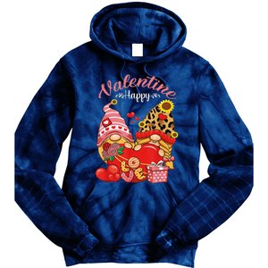 Cute Happy Valentines Day Gnomes With Leopard Sunflower Valentine Day Tie Dye Hoodie